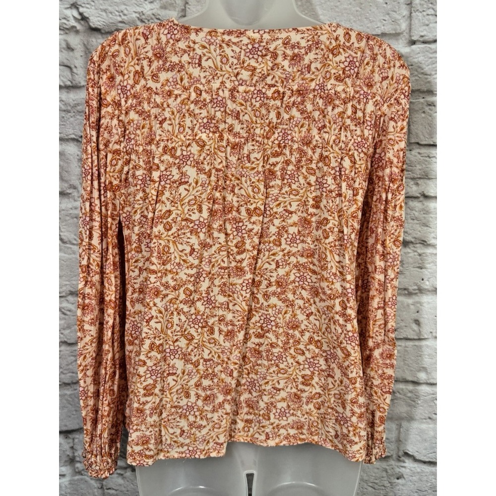 Old Navy Womens M Peach Floral Boho Peasant Top Tassel Elastic Smocked V Neck - Picture 6 of 10